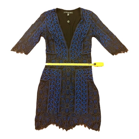 For Love and Lemons - Lyla Deep V Blue and Black Lace Overlay Mini Dress - XS - Picture 5 of 8